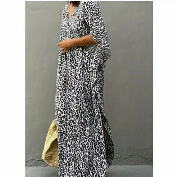 Kaftan Leopard Dress Maxi Cover Up Animal Print NEW 🦋 LAST 1 - Picture 7 of 11